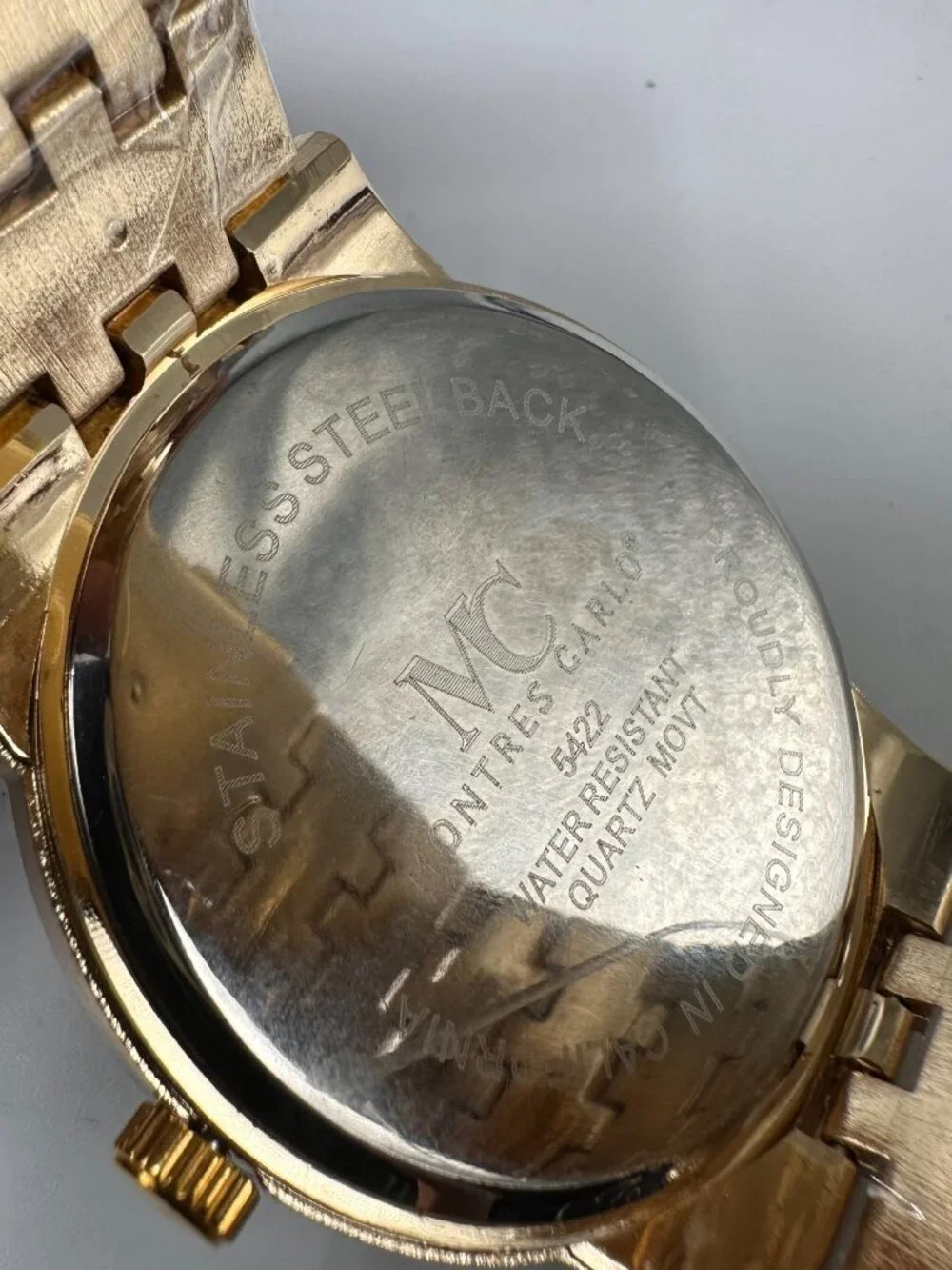 Montres Carlo Watch Men Gold Tone Crystal Bezel Round Dial 45MM Works 8.75